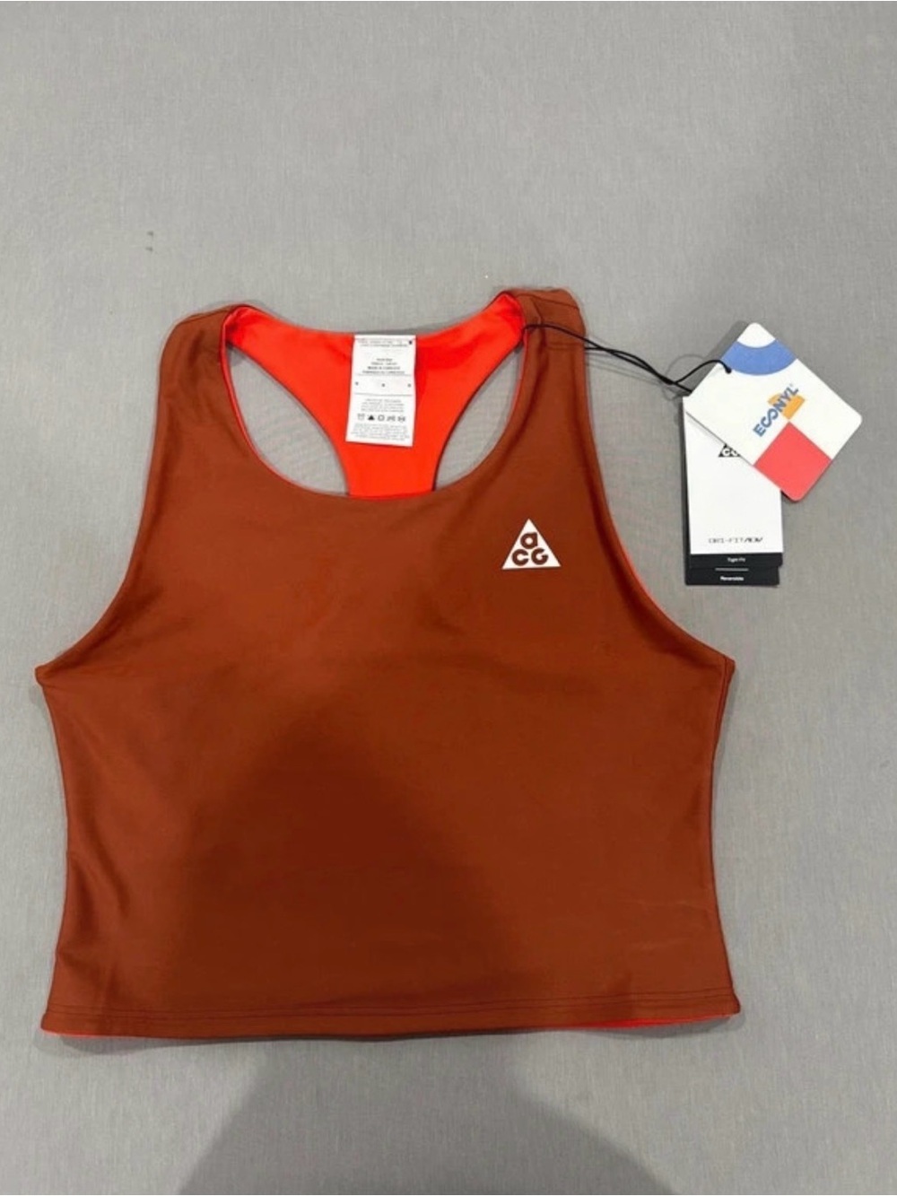 Nike ACG Women's Rust Brown Racerback Sports Bra Crop with Orange Lining